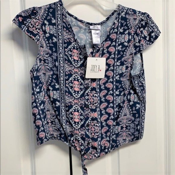 Joey B Multi Color Floral Print Tie Front Rayon Crop Top Child Size XL NWT - Picture 1 of 5